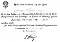 Holzinger Georg tit RUO Landesgedenkmünze 1914  1918 Legitimation